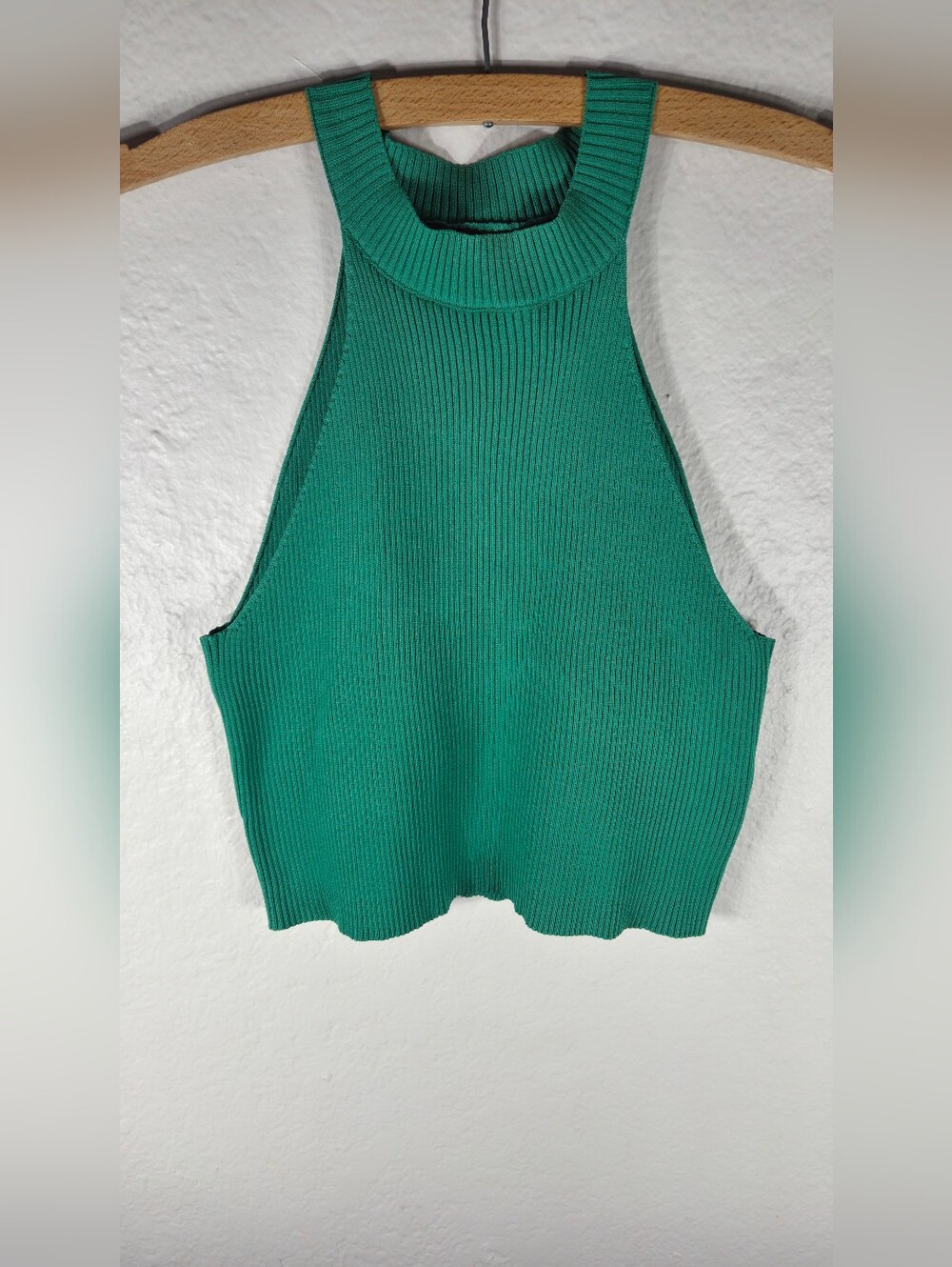 Happily Grey High Neck Crop Top Forest Green Sleeve Size Large Stretch